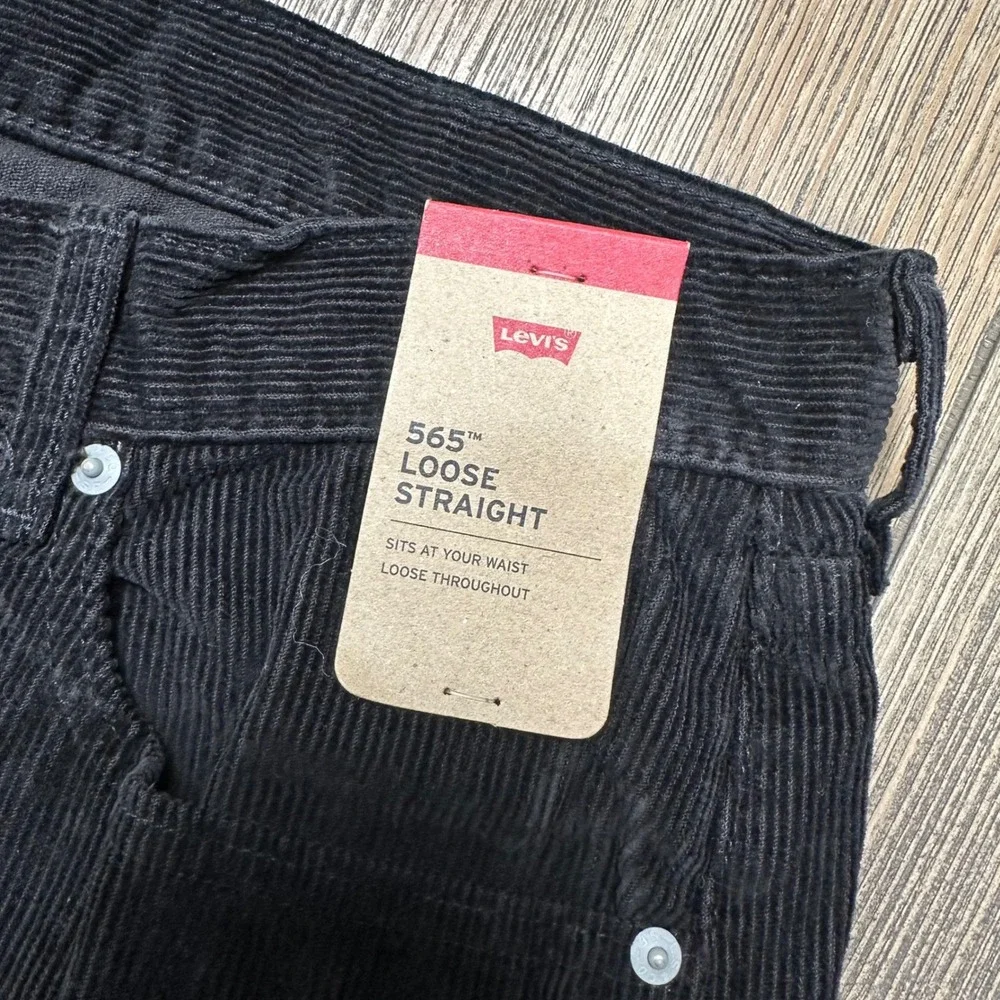 Levis 565 Loose Straight Corduroy Pants Mens 36x36 Black A7221-0056 NEW - Picture 4 of 12